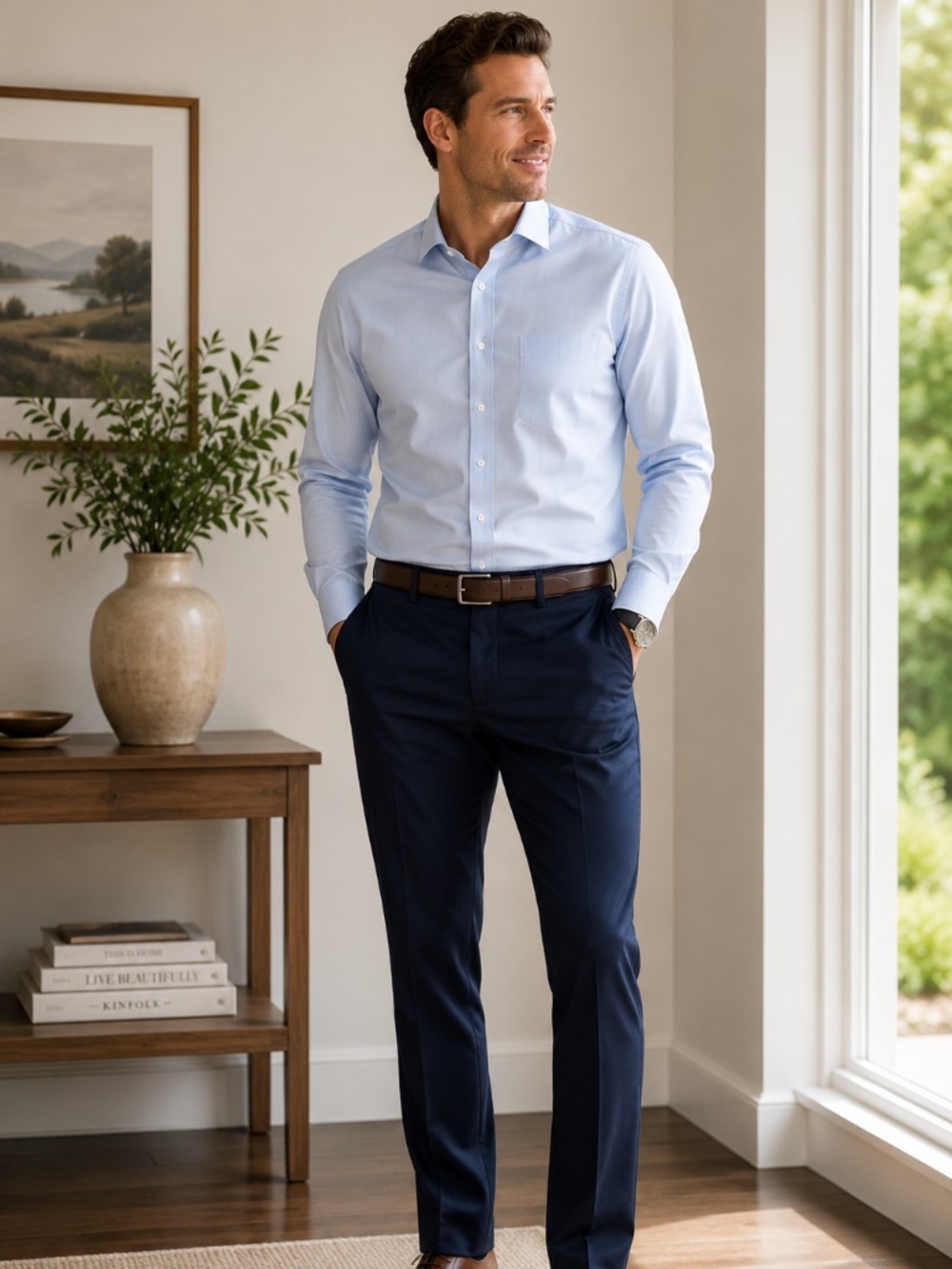 Ballin Super 120s Wool Dress Pants Men's 34 Navy Flat Front Luxury 31 Inseam